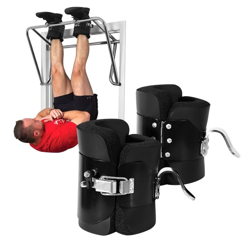 Estink Hanging Pull Up Boots,1 Pair Black Inversion Hang Up Boots Therapy Gym Fitness Physio Hang Spine Posture with Comfortable Foam Padding and Locking Clips - Image 1